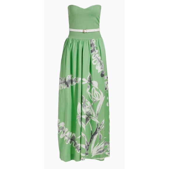 S/W/F This Time Split-Bodice Belted Maxi Dress Mint Green Blossom Size S EUC - Picture 1 of 9